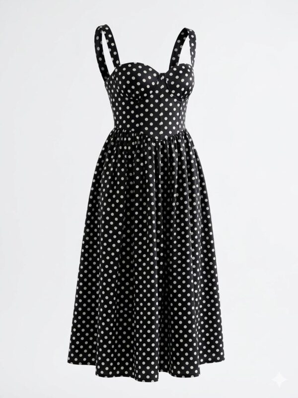 Black White Polka Dot Midi Dress