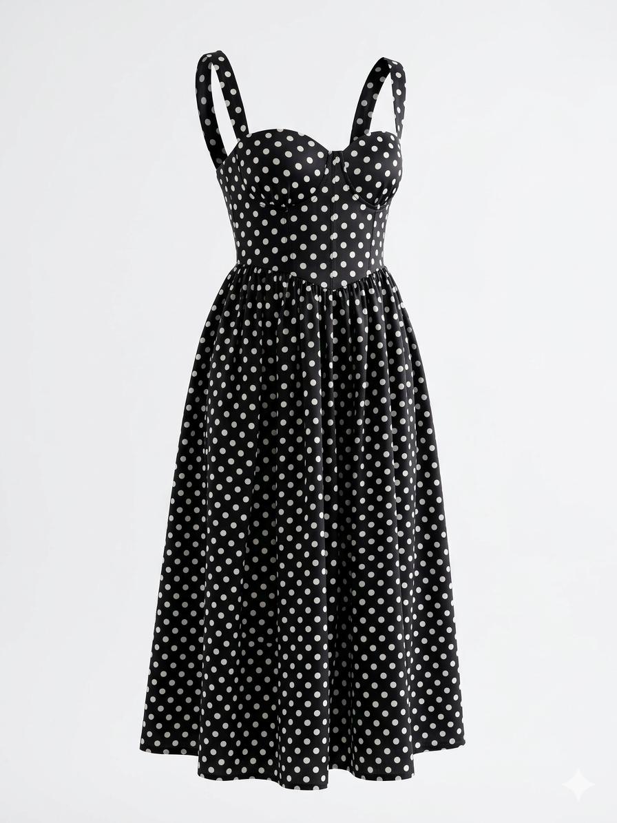 Black White Polka Dot Midi Dress