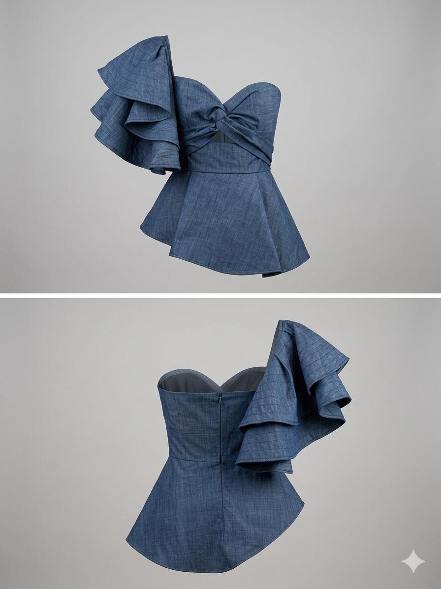 Denim Drama One Shoulder Top