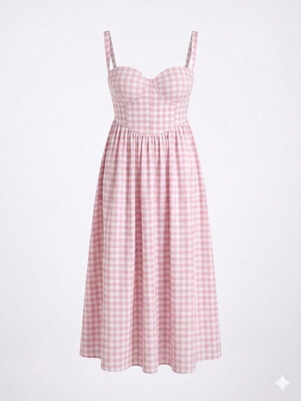 Pink White Gingham Midi Dress