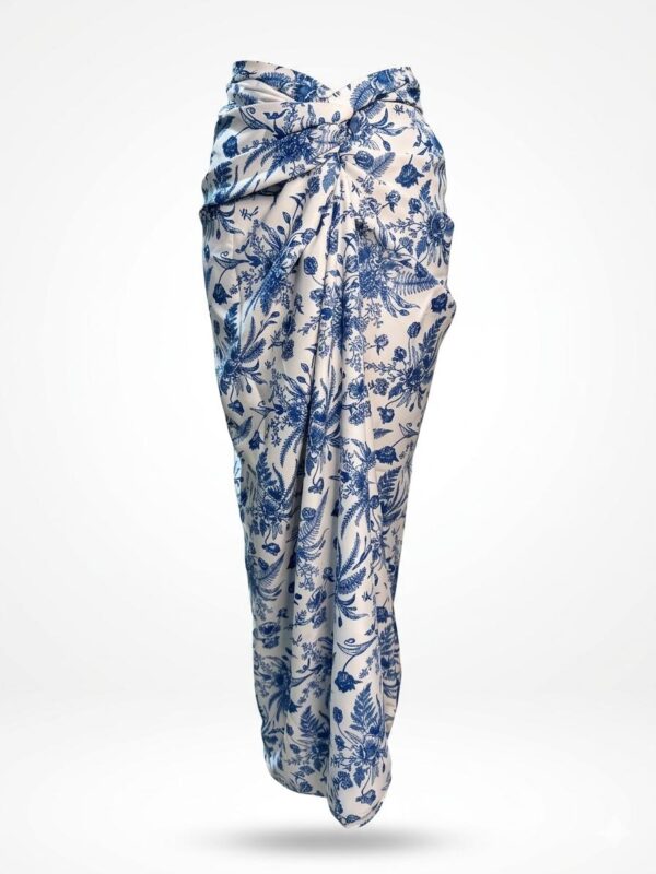 White Blue Floral Wrap Around Skirt
