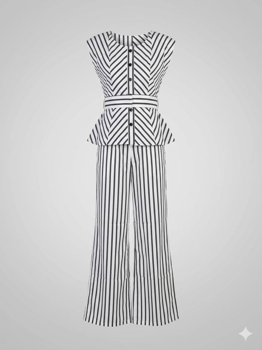 White Grey Pinstripe Coord Set